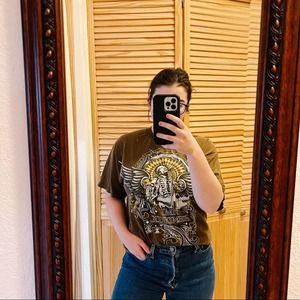 Vintage Jimi Hendrix Graphic Band Tee Shirt Brown Oversized 90s Y2K L